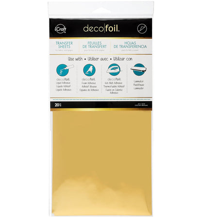 iCraft Deco Foil Láminas de Transferencia, 6 x 12 pulg, 20 Piezas - Dorado