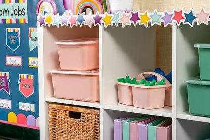 Teacher Created Resources Blush Organizador de almacenamiento de plástico portátil, paquete de 6 para aulas, habitación de los niños y organización de oficina, 3 compartimentos