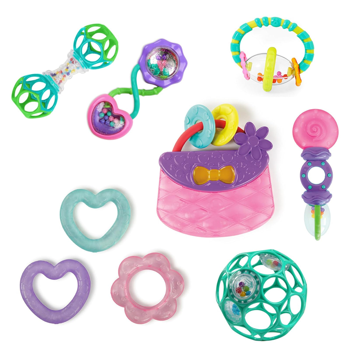 Bright Starts Soothers & Shakers Set de Regalo 7 Piezas, Sonajas y Mordederas - Rosado