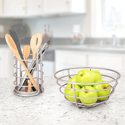 Spectrum Euro Wire - Cesta de frutas para almacenamiento de encimera de cocina, resistente alambre de metal de acero para frutas decorativas para productos frescos, verduras, pan y aperitivos, diseño
