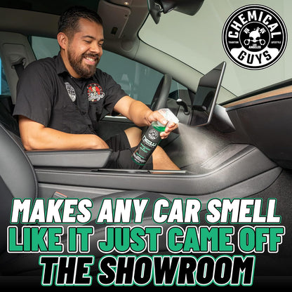 Chemical Guys New Car Smell Ambientador y Eliminador de Olores Premium, Aroma Duradero, Ideal para Automóviles, Camiones, Todoterrenos, Autocaravanas y Más, 2 x 473 ml
