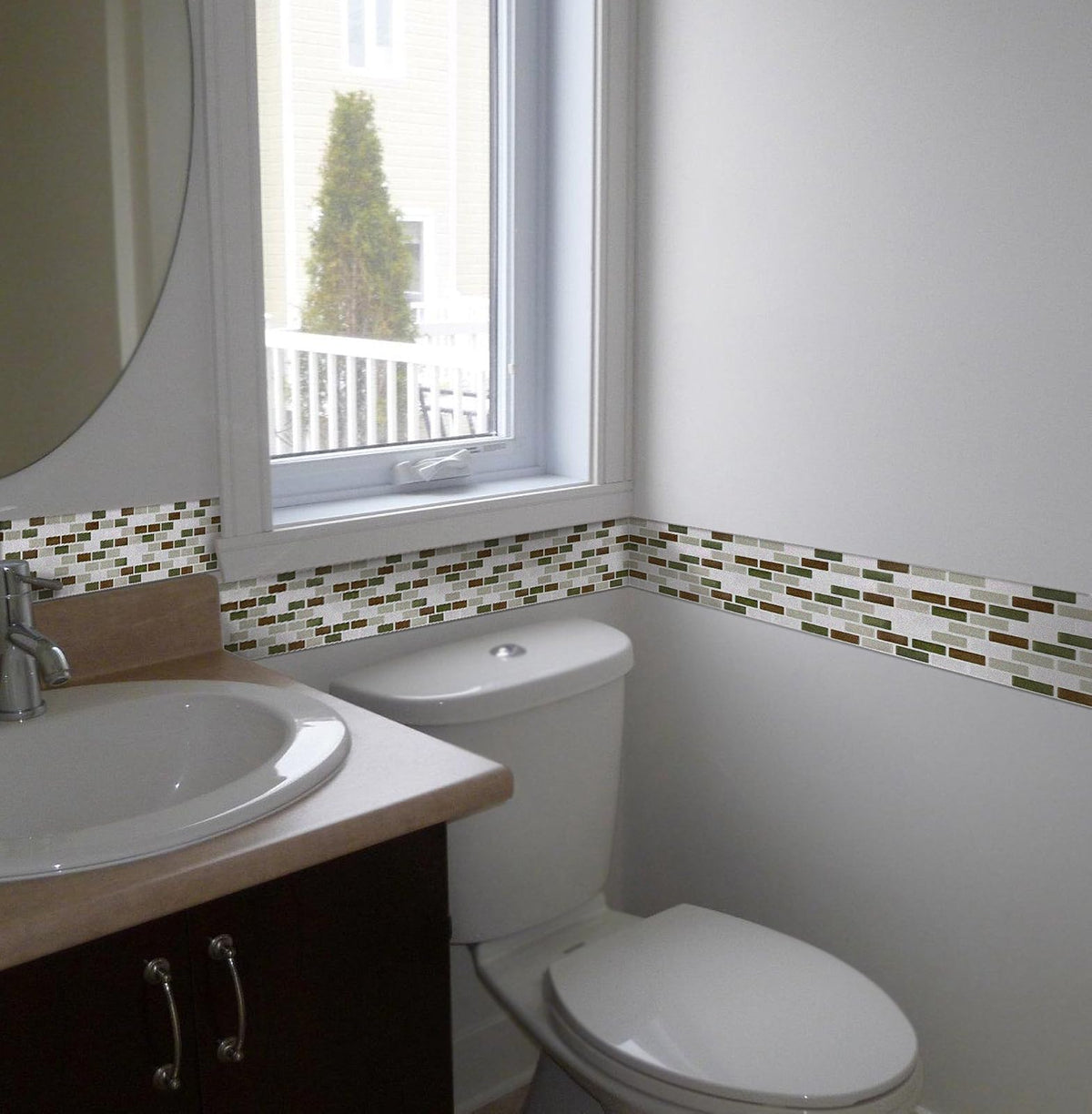 Peel and Impress - Easy DIY Peel and Stick Adhesive Tiles, Green Brown Oblong, 11" x 9.25" (4 Tiles)