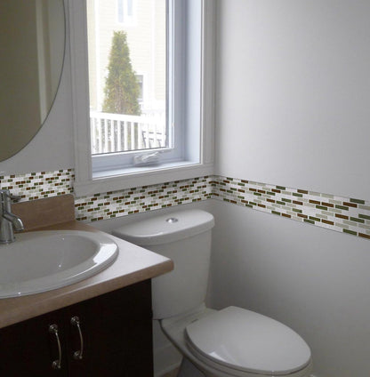 Peel and Impress - Easy DIY Peel and Stick Adhesive Tiles, Green Brown Oblong, 11" x 9.25" (4 Tiles)