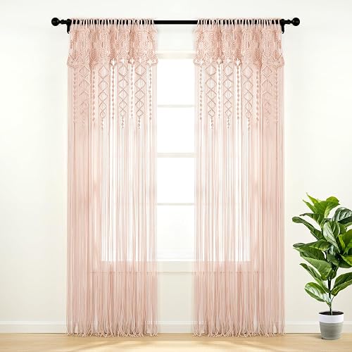 Lush Decor - Panel de Cortina de Ventana de algodón Texturizado con macramé, Panel Individual, 40 Pulgadas de Ancho x 84 Pulgadas de Largo, Color Rubor, Cortina de Puerta, Divisor de habitación,