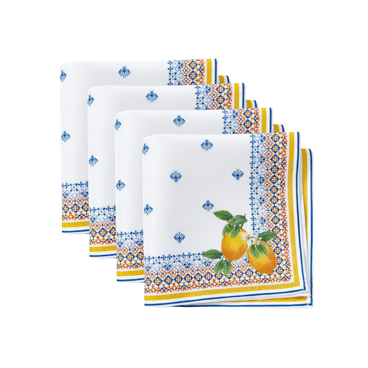 Elrene Home Fashions Mantel de Tela Capri Limón Mediterráneo - 43.2 x 43.2 cm (Juego de 4) - Multicolor