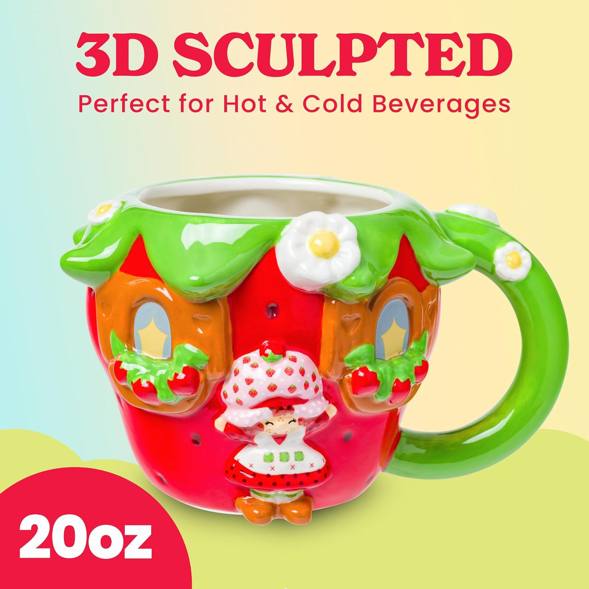 Silver Buffalo Strawberry Shortcake clásico Cake Taza de cerámica 3D esculpida de 20 onzas