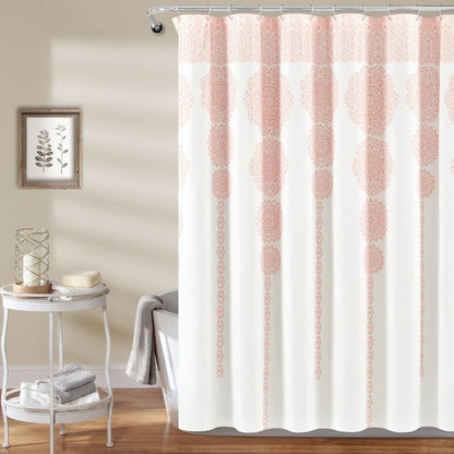 Lush Decor - Cortina de Ducha con diseño de Damasco Bohemio y Mandala, 72 x 72 Pulgadas, Color Rubor