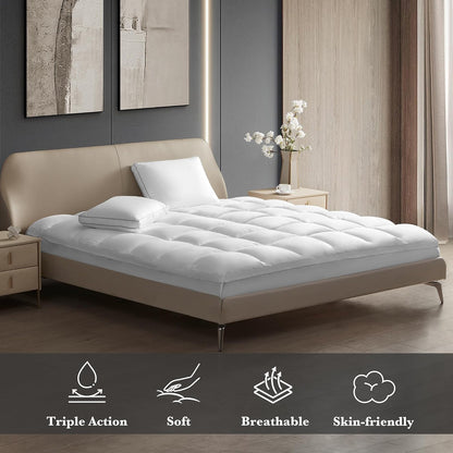 Hotel Grand - Cubrecolchón de tamaño King - Protector de colchón Impermeable Acolchado Ajustable con Bolsillo Profundo de 8 a 20 Pulgadas (78 x 80 Pulgadas, Color Blanco)