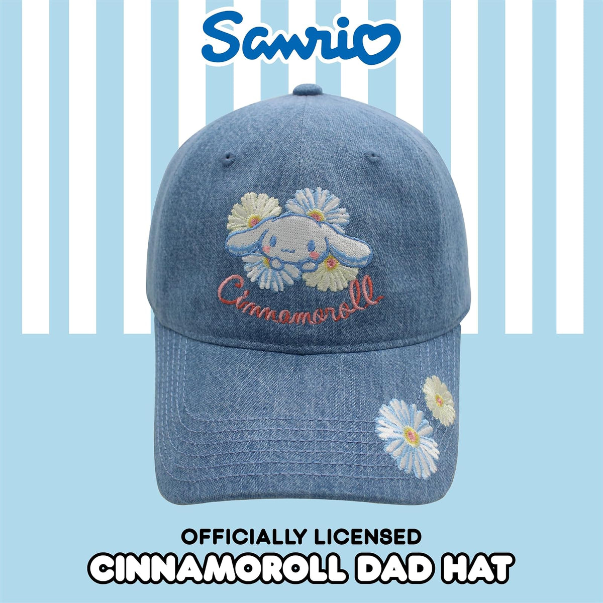 Cinnamoroll - Gorro de béisbol de algodón para Mujer con Borde Curvado, Tela Vaquera, Talla única, Azul (Denim), One Size