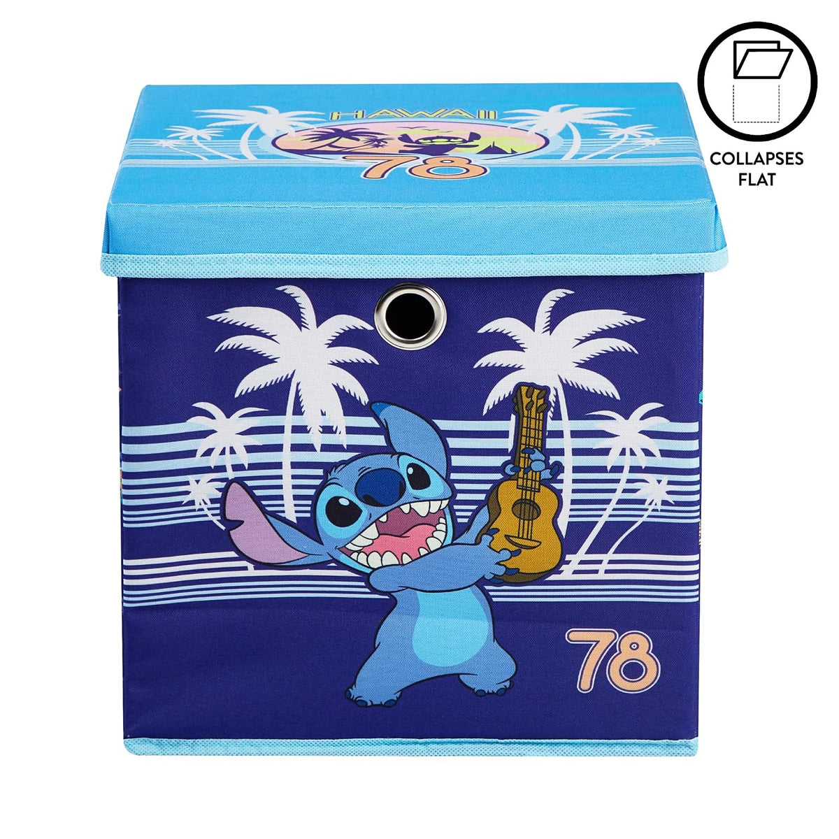 Idea Nuova cubeta de almacenamiento plegable Lilo & Stitch con tapa extraíble, 10 x 10 x 10 pulgadas, organizador de tela para juguetes, ropa y accesorios, recámara o sala de juegos
