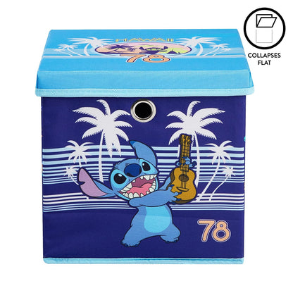 Idea Nuova cubeta de almacenamiento plegable Lilo & Stitch con tapa extraíble, 10 x 10 x 10 pulgadas, organizador de tela para juguetes, ropa y accesorios, recámara o sala de juegos