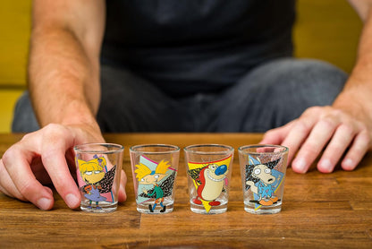 Silver Buffalo Nickelodeon Retro con Rocko, Angélica, Stimpy y Arnold Juego de 4 mini vasos de 1.5 onzas