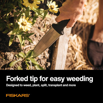 Fiskars 340130-1001 Garden Hori - Cuchillo con vaina, color negro | Herramienta de jardinería multiusos para deshierbe, plantar y excavar, incluye agujero colgante para almacenamiento
