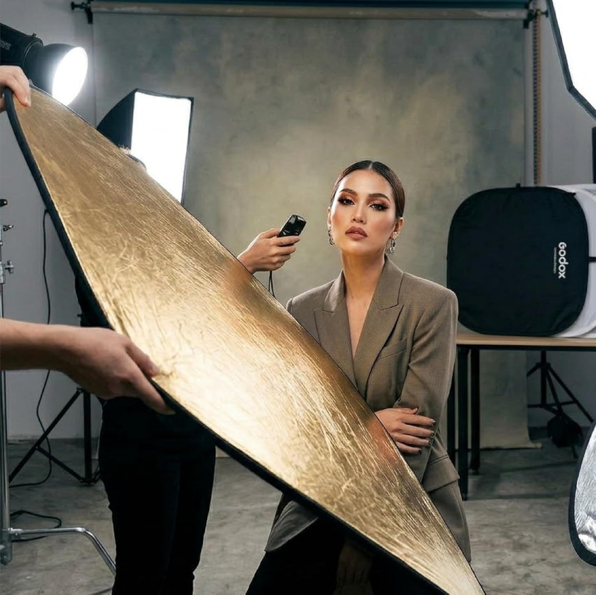 GODOX Reflector Rebotador Ovalado 5 en 1 de 120x80cm para Fotografía, Difusor de Luz Plegable con Superficies Dorado, Plata, Blanco, Negro y Translúcido, con Funda