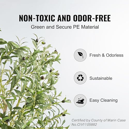 VEVOR Olivo Artificial, 1,5 m de Altura, Material de Polietileno Seguro y protección antivuelco, Planta de bajo Mantenimiento, árbol Artificial Verde Realista en Maceta para decoración de Interiores
