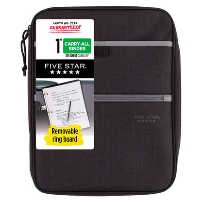 Five Star Carpeta de Tela con Cierre y 3 Argollas - Gris-Negro - Carpeta