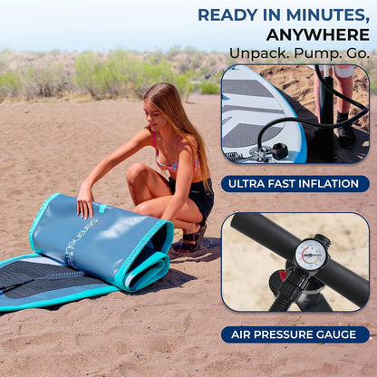 SereneLife - Tabla de Remo Inflable para niños de 7 pies 9 Pulgadas, Sup para jóvenes con Bomba de acción única, Paleta Ajustable y Mochila, diseño Estable de 30 Pulgadas de Ancho con Almohadilla de