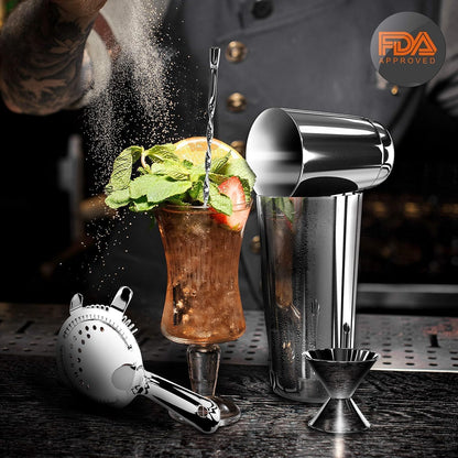 nutrichef Mixology Bartender Cocktail Shaker Set - 15 30 oz Stainless Steel Cocktail Bar Set Mix Drink Shaker Kit - Essentials Martini Making Kit Drink Mixing Starter Set - NCCS15PC (15 Piece Set)
