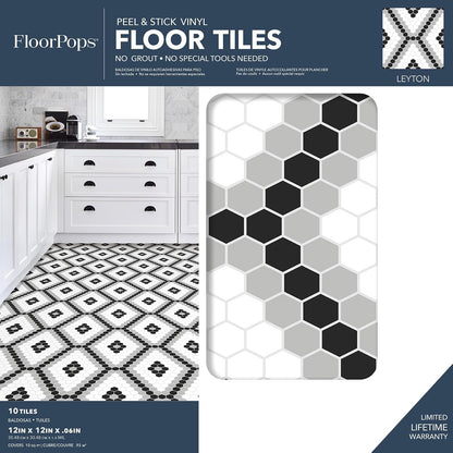 FloorPops FP2950 Leyton - Azulejos de piso para despegar y pegar, color negro