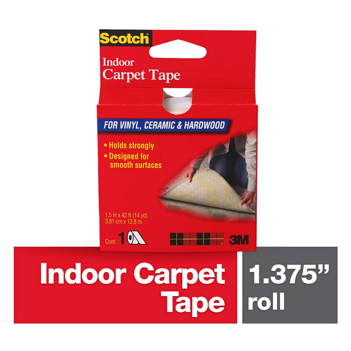 Scotch CT2010 - Cinta para alfombra de interior para vinilo, cerámica y madera dura, 1.5 x 14 yardas, 1 rollo