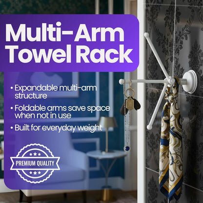 Safe-er-Grip - Estante de secado portátil para secado por goteo, color blanco con 3 brazos móviles, barra de toalla de ventosa con brazo oscilante, toallero, organizador de toallas, 11.5 x 17 pulgadas (paquete de 1)