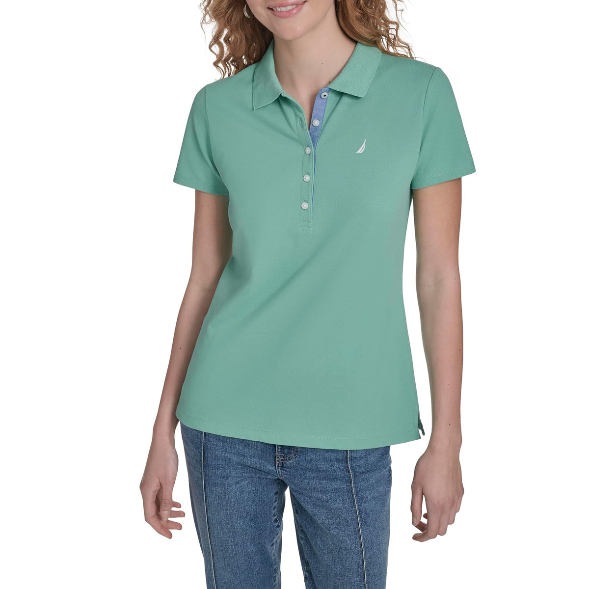 Nautica polo de manga corta con botones para mujer - M - Crème De Menthe