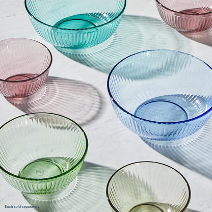 Pyrex Colors Tinted (paquete de 3, juego completo) cuencos para mezclar de vidrio tintado esculpido con tapas, juego de cuencos para ahorrar espacio para preparar y hornear, 1.3QT, 2.3QT y 4.5Q, azul