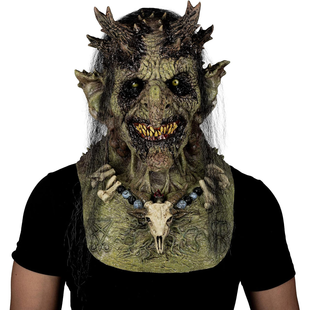 Ghoulish Productions Máscara De Látex Priestess of Hell, Accesorio Látex Cosplay Bruja Verde, Disfraz Aterrador para Halloween y Fiestas Temáticas, Cosplay Witch Guardiana, Diseño Artesanal Head Mask