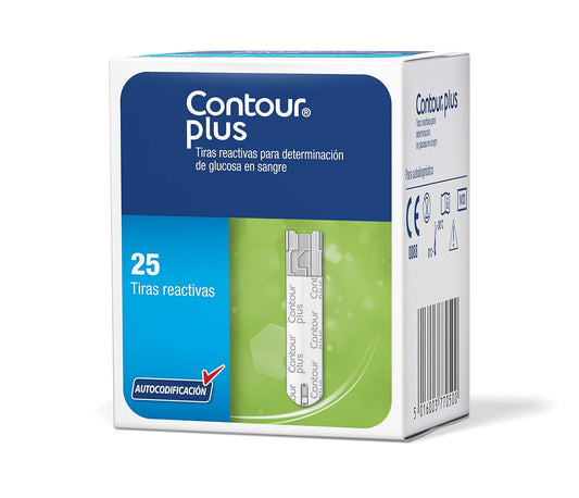 Contour Plus Tiras Reactivas Para Determinación De Glucosa En Sangre De 25´S, Color, 25 Count, Pack Of/Paquete De