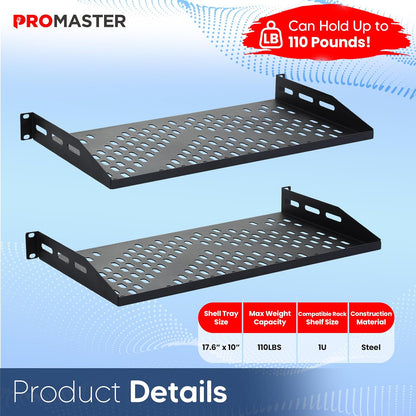 ProMaster - Estante ventilado para Servidor, 19 Pulgadas, 10 Pulgadas de Profundidad, 1U Universal integración Servidor ventilado Bandeja de Montaje en Rack para Flujo de Aire Constante, Montaje en