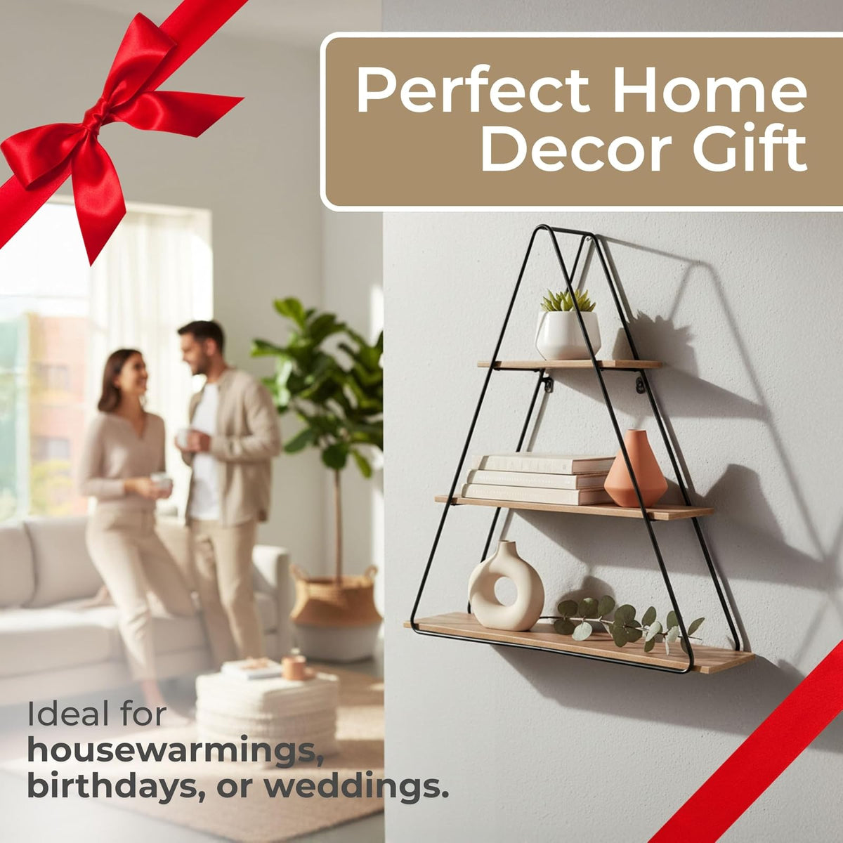 Sagebrook Home 15024 - Estantería de Pared (Metal, Madera, 66 cm), Color marrón y Negro
