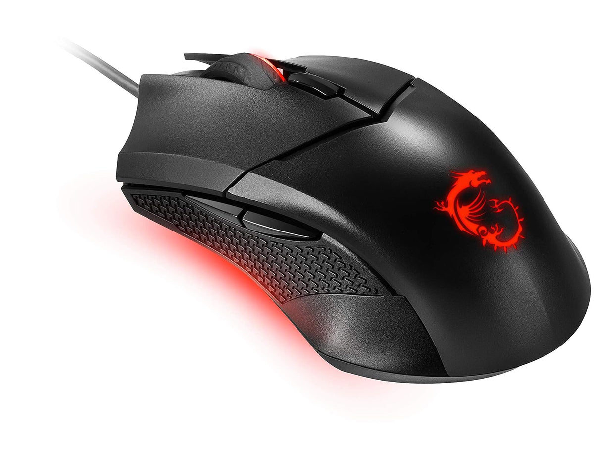 MSI Clutch GM08 - Ratón para juegos simétrico USB, LED rojo, sensor óptico PAW 3519 (4200 DPI), conmutador de hasta 10 mln de clics, sistema de pesas modificables, color negro