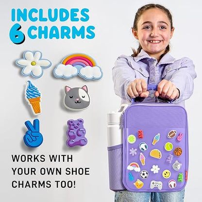 Fiambrera con dije para niños, lonchera con aislamiento térmico para niños y niñas con ranuras para zapatos para personalización, lonchera escolar, color morado