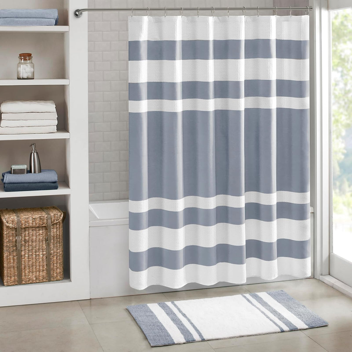 Madison Park MP70-1483 Shower Curtain, Taupe - 182.9An x 182.9Al cm (1 Paneles) - Azul índigo