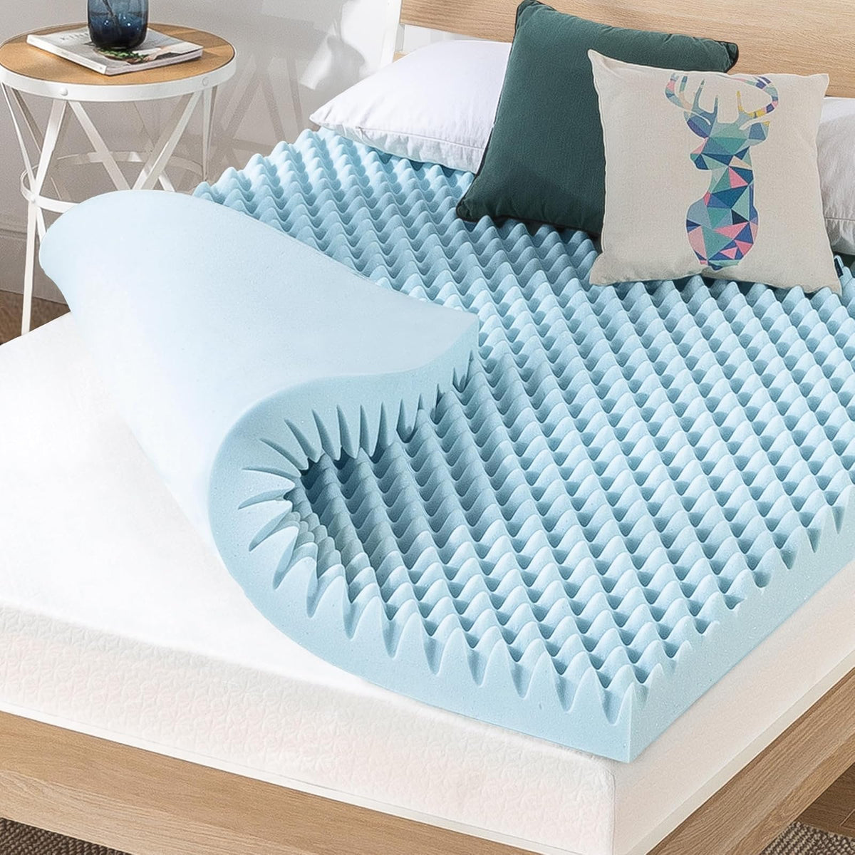 Best Price Mattress - Colchón de Espuma viscoelástica de 4 Pulgadas con infusión de Gel refrescante, Certificado CertiPUR-US, Esencial para recámara, Queen, Azul Claro