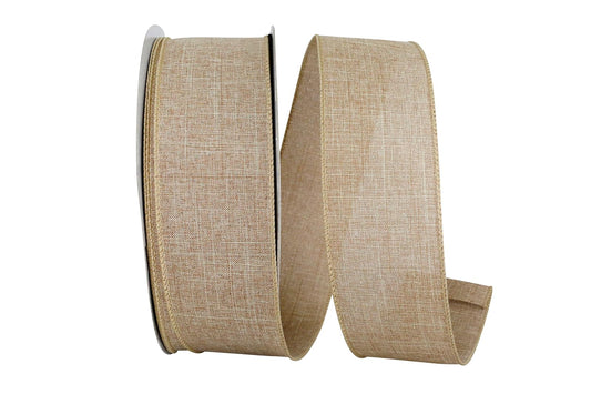 Reliant Ribbon 92573W-750-40K - Cinta de lino con borde con alambre, 2-1/2 pulgadas x 50 yardas, natural