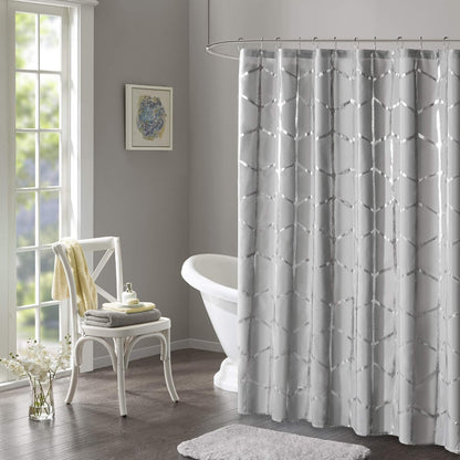 Intelligent Design Cortina de Ducha con diseño Inteligente Raina Estampada geométrica metálica Lavable a máquina, decoración Moderna para el baño del hogar, 183 x 183 cm, Gris - gris - 183An x 183Al cm (1 Paneles)