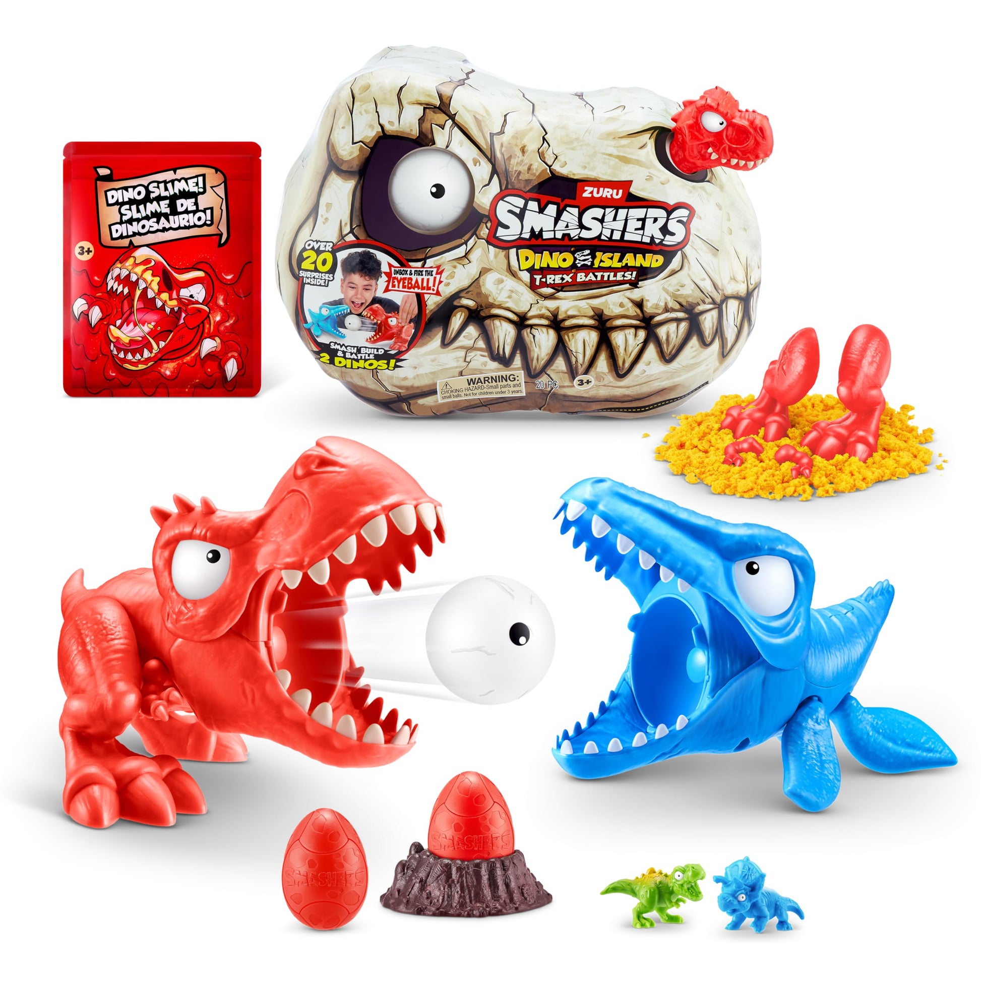 Smashers Dino Island Mini T-Rex Battles Playset (Red Dino) de ZURU Boys Dinosaur Battling Toys Dispara Fuegos Coleccionable Sorpresa Unboxing Skull