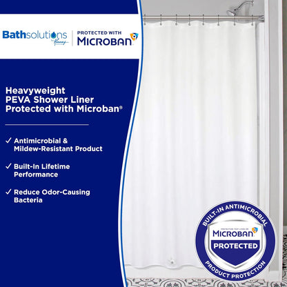 Kenney MB61169 Microban Protector de cortina de ducha impermeable de PEVA calibre 8 con ojales de metal resistentes al óxido y dobladillo magnético pesado para baño, 70 pulgadas de ancho x 72 pulgadas