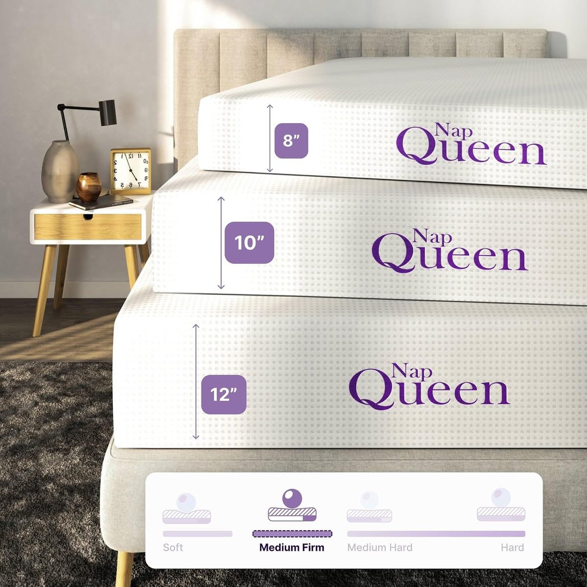 NapQueen Colchón de 8 Pulgadas, tamaño matrimonial, colchón de Espuma viscoelástica de carbón de bambú, Cama en una Caja