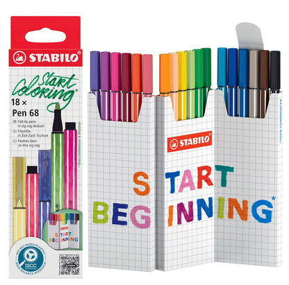 STABILO Pen 68 - Bolígrafo de fibra premium - Zigzag de escritorio de 18 unidades, varios colores