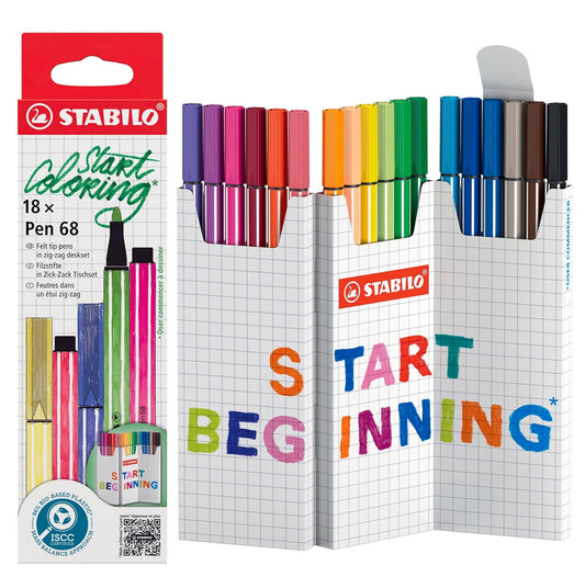 STABILO Pen 68 - Bolígrafo de fibra premium - Zigzag de escritorio de 18 unidades, varios colores