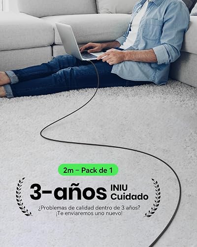 INIU 100W Cable USB C a C, [2m] Cable Tipo C Carga Rápida Nylon Type | 20V 5A Carga Rapida Nylon PD para iPhone 17 16 Pro Max, MacBook iPad, Samsung S26, Pixel Xiaomi Steam Deck PS5