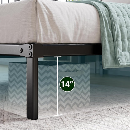 Zinus Yelena - Marco de Cama con Plataforma de Metal de 14 Pulgadas, Soporte de Listones de Acero, no Necesita somier, Embalaje ecológico WonderBox (TM), fácil Montaje, Negro, Individual