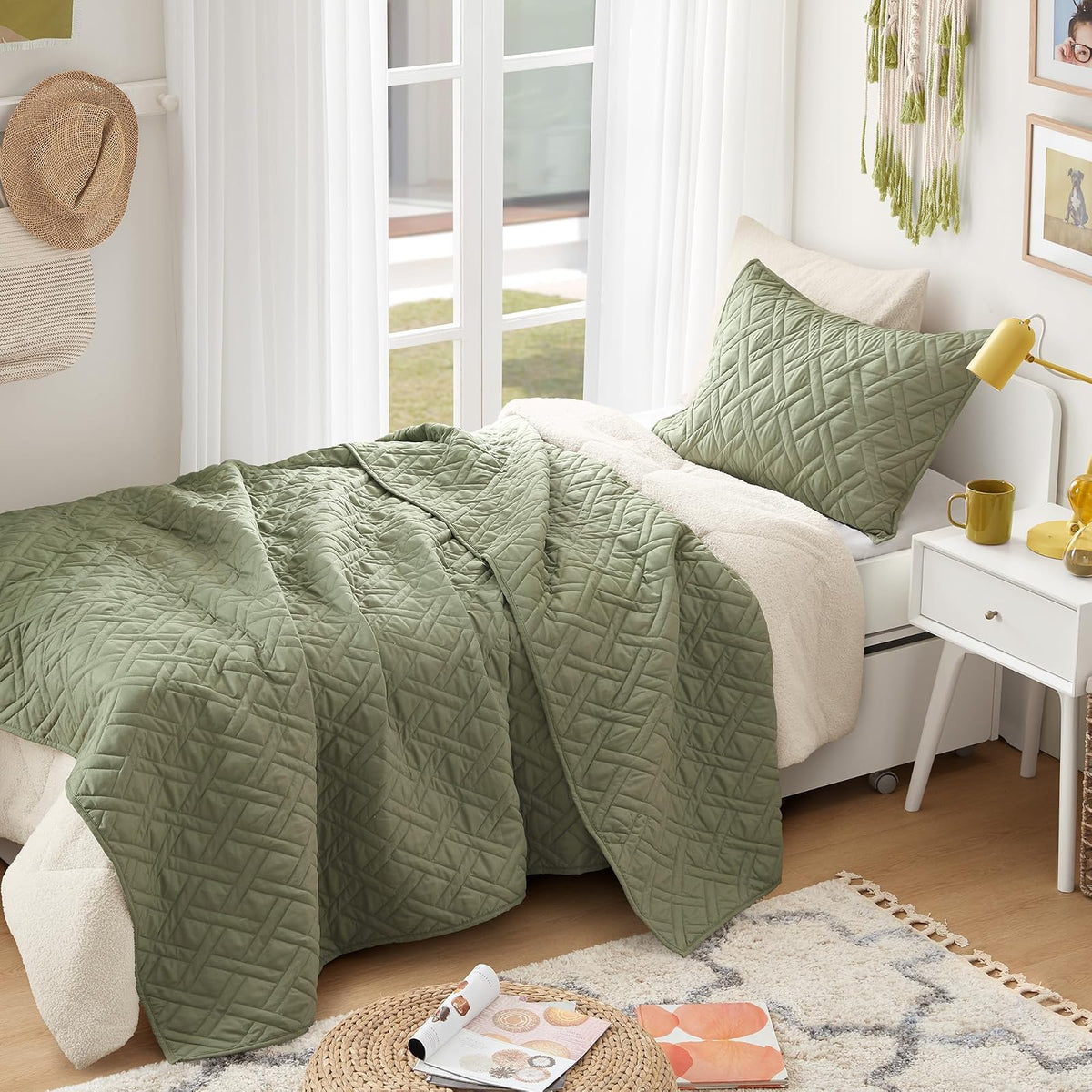 Comfort Spaces - Juego de Edredón Individual Moderno Reversible de Diamantes Kienna, Ropa de Cama Individual Acogedora Capa de Invierno Ligera Suave Tamaño Individual