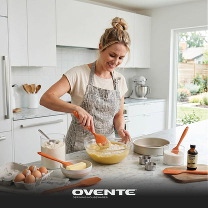 OVENTE Juego de utensilios de cocina de silicona – Espátulas de goma de grado alimenticio de silicona resistente al calor con núcleo de acero inoxidable y diseño sin costuras, espátula de goma antiad