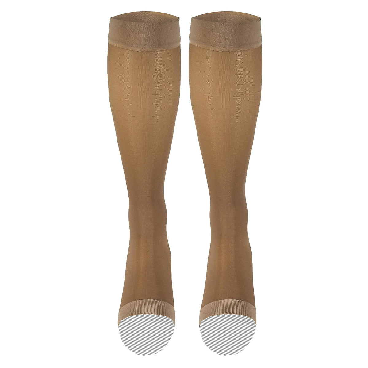 Truform Sheer Compression Stockings, 15-20 mmHg, Women's Knee High Length, Open Toe, 20 Denier, Beige, Large