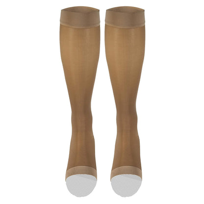 Truform Sheer Compression Stockings, 15-20 mmHg, Women's Knee High Length, Open Toe, 20 Denier, Beige, Large