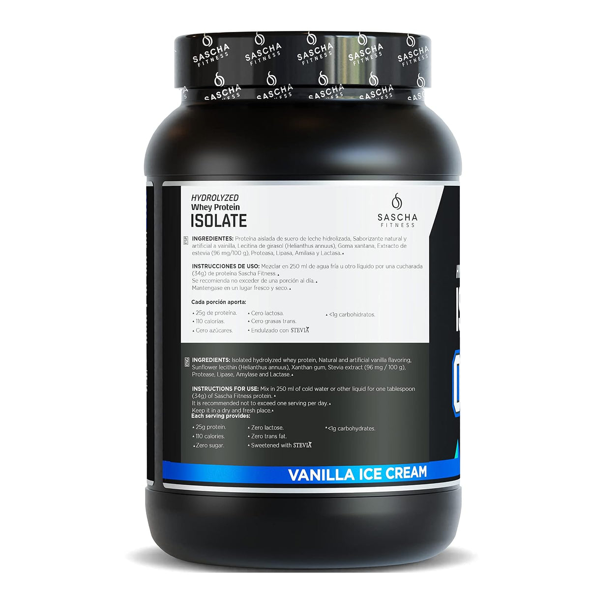 Sascha Fitness Suplemento Alimenticio Proteína sabor Vainilla, 907 gr