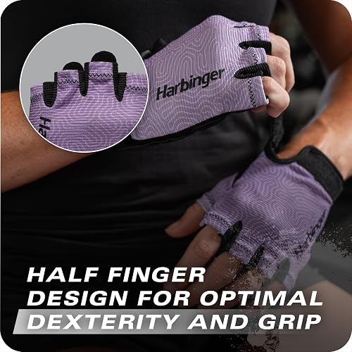Harbinger Power Gloves 3.0 - Guantes duraderos para levantamiento de pesas de medio dedo con cierre de muñeca ajustable, palma de piel transpirable, talla S para mujer